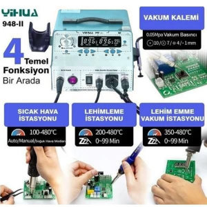 Yihua 948-II 4in1 Sıcak Hava Rework Havya ve Vakum İstasyonu