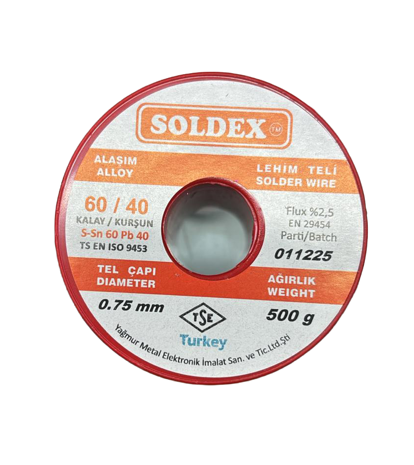 Soldex 0.75 mm 500 g Lehim Teli 60/40 Kalay Kurşun Flux %2.5