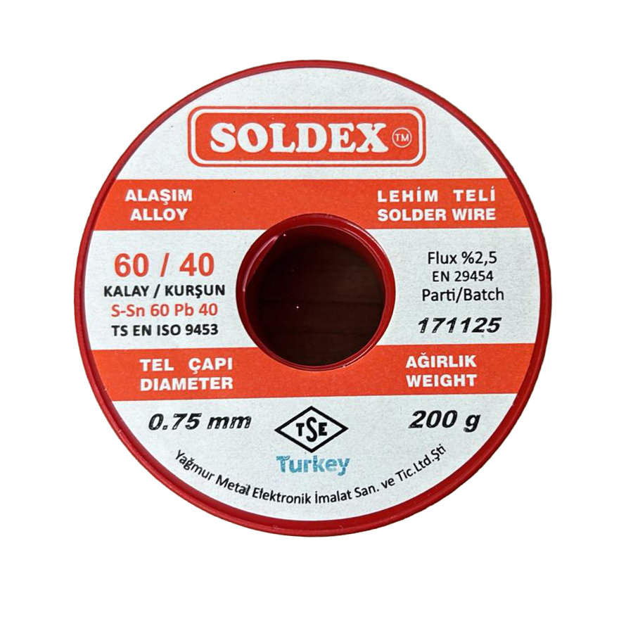 Soldex 0.75 mm 200 g Lehim Teli 60/40 Kalay Kurşun Flux %2.5