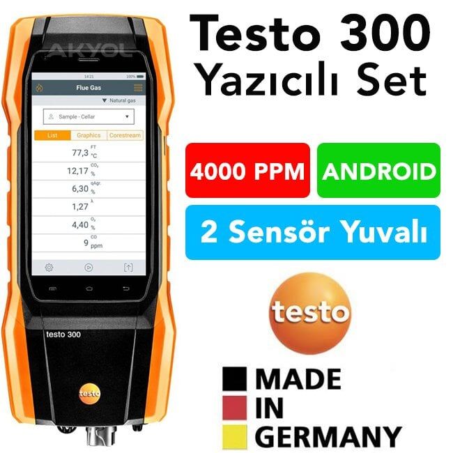 Testo 0564 3002 71 300 Baca Gaz Analiz Cihazı (Akıllı Dokunmatik Ekran)