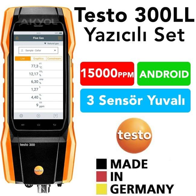 Testo 0564 3004 81 300 LL Baca Gazı Analiz Cihazı (Yazıcılı Set) 15000 PPM