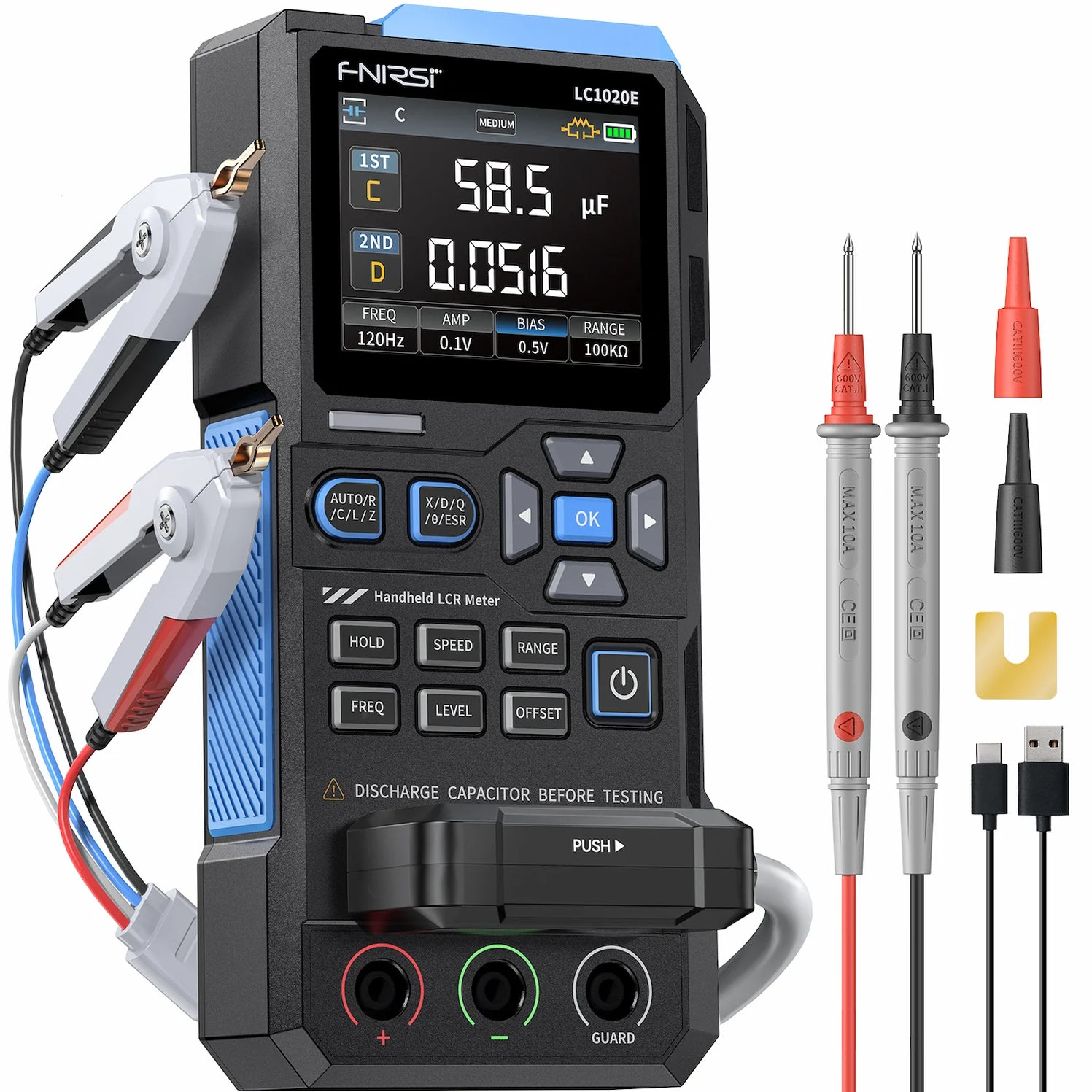 Fnirsi LC1020E Yüksek Hassasiyetli Elde Taşınabilir Dijital Köprü LCR ESR Test Cihazı