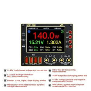i2C C09 Dijital Dalga Formu Ampermetresi 0-40V 8A Şarj ve Voltaj Test Cihazı