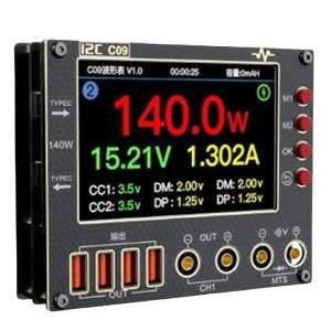 i2C C09 Dijital Dalga Formu Ampermetresi 0-40V 8A Şarj ve Voltaj Test Cihazı