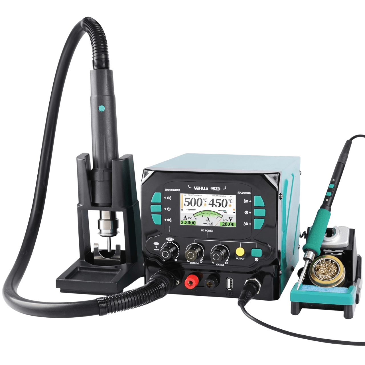 Yihua 983D 3in1 Sıcak Hava Üflemeli Havya İstasyonu ve DC Güç Kaynağı 1300W