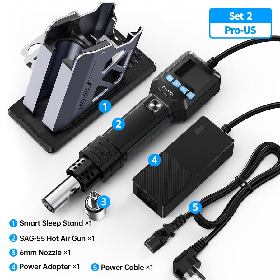 FNIRSI® SAG-55 Pro Akıllı 550W Sıcak Hava Tabancası – Profesyonel Set