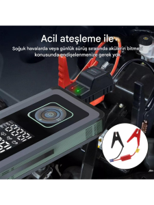 Cepini Cp-11 8000mAh Şarjlı Powerbank, Akü Takviyesi, Fener ve Taşınabilir Kompresör