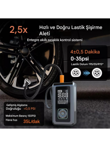 Cepini Cp-11 8000mAh Şarjlı Powerbank, Akü Takviyesi, Fener ve Taşınabilir Kompresör