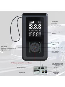 Cepini Cp-11 8000mAh Şarjlı Powerbank, Akü Takviyesi, Fener ve Taşınabilir Kompresör