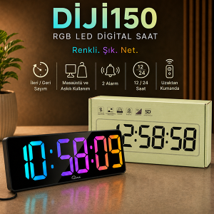 DİJİ150 RGB Renkli Büyük Ekranlı Dijital Saat Uzaktan Kumandalı
