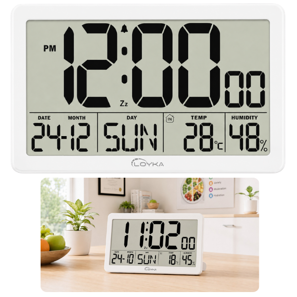 Loyka LCDBY75 Beyaz Dijital LCD Saat - Tarih Isı Nem Göstergeli