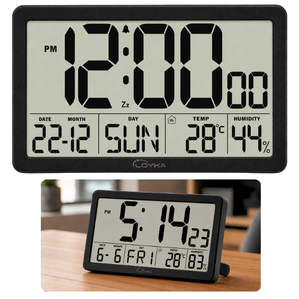 Loyka LCDSY75 Siyah Dijital LCD Saat - Tarih Isı Nem Göstergeli