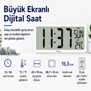 Loyka LCD200JUMBO Büyük Ekranlı Dijital Duvar Saati