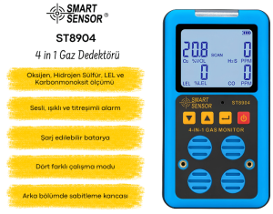 Smart Sensor ST8904 Taşınabilir 4’lü Gaz Dedektörü – O₂, CO, H₂S ve LEL