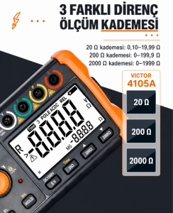 Victor 4105A Dijital Topraklama Direnci Ölçer – Toprak Megeri
