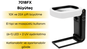 7018FX Katlanabilir ve El Tipi Işıklı Büyüteç – 10X / 25X
