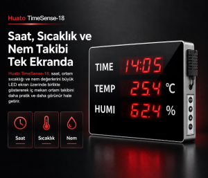 Huato TimeSense-18 Büyük LED Ekranlı Dijital Saat, Sıcaklık ve Nem Göstergesi