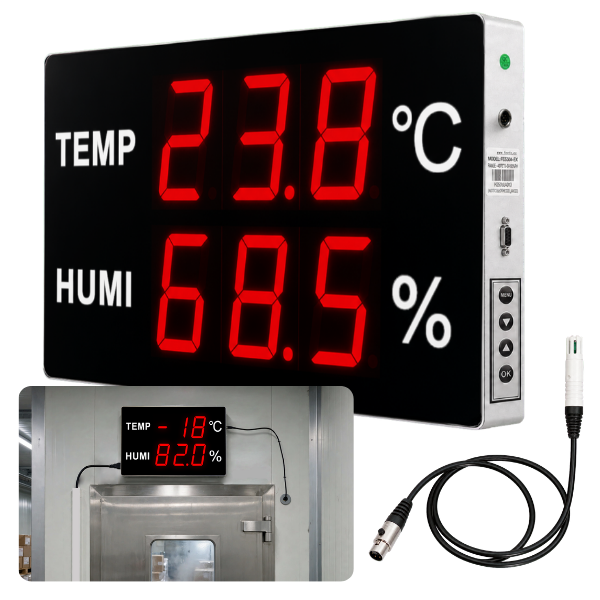 Huato CableSense-50 Kablolu Ekstra Büyük Sıcaklık Nem Göstergesi – 3 m Sensörlü, 12,5 cm LED Rakam