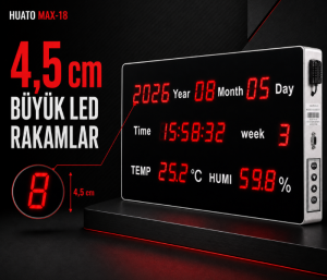 Huato MAX-18 Büyük Sıcaklık, Nem, Saat ve Tarih Göstergesi | 4,5 cm Rakam