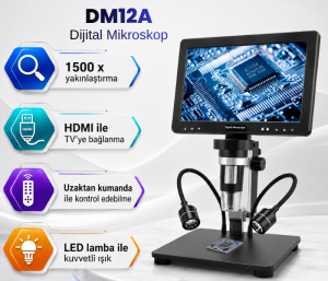 DM12A HDMI Bağlantılı Büyük Ekranlı Dijital Mikroskop | 1500X