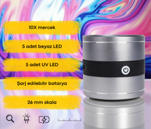 MG 8018 Ölçekli 10X Lup Büyüteç – Şarj Edilebilir LED ve UV Işıklı