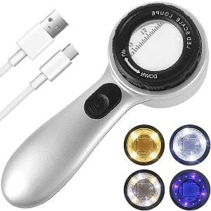 8690 8690 Skalalı Işıklı Büyüteç 30X Şarj Edilebilir | 4 Renkli Led