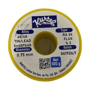 Kurtel 60/40 Lehim Teli 0,75 mm 100 g Sn60Pb40 RA26 %3 Flux