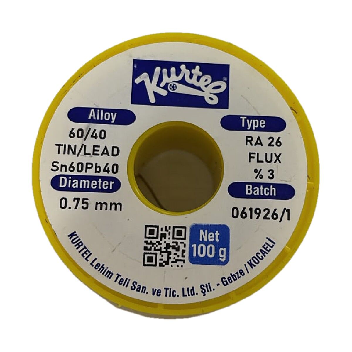 Kurtel 60/40 Lehim Teli 0,75 mm 100 g Sn60Pb40 RA26 %3 Flux