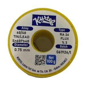 Kurtel 60/40 Lehim Teli 0,75 mm 100 g Sn60Pb40 RA26 %3 Flux