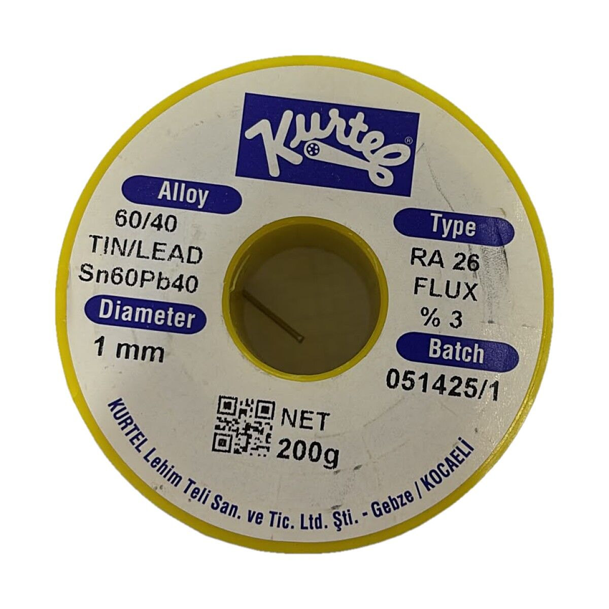Kurtel 60/40 Lehim Teli 1 mm 200 g Sn60Pb40 RA26 %3 Flux