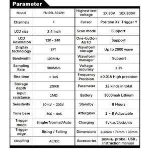 FNIRSI-5012H 100MHz 500ms/sn Dijital Osiloskop