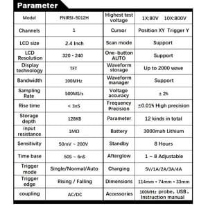 FNIRSI-5012H 100MHz 500ms/sn Dijital Osiloskop