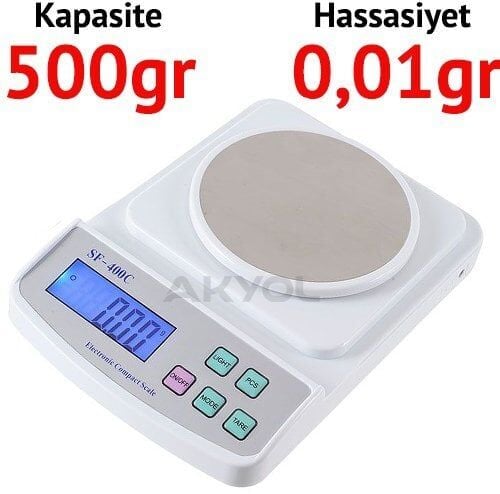 SF SF400 SF 400 Dijital Mutfak Terazisi - Hassasiyet: 0,01 gr. Max: 500 gr.