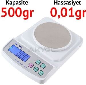 SF SF400 SF 400 Dijital Mutfak Terazisi - Hassasiyet: 0,01 gr. Max: 500 gr.