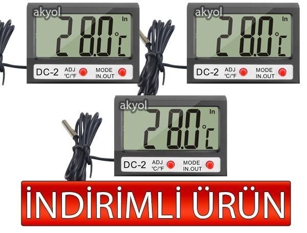 DC-2 dc-2 Mini Kablolu İç-Dış Termometre Saat (3' lü Paket)